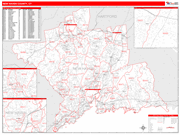 New Haven County Wall Map Red Line Style